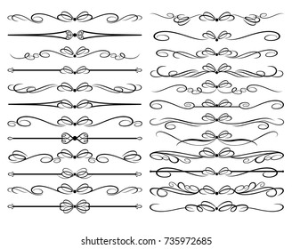 Set of calligraphic vignettes with a bow. Vector illustration.
