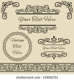 Set Of Calligraphic Vintage Elements For Design. Border, Corners & 3 Frames