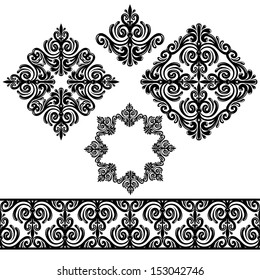 Set Of Calligraphic Vintage Elements For Design. Border, Corners & 3 Frames