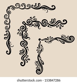 Set Of Calligraphic Vintage Elements For Design. 3 Corners