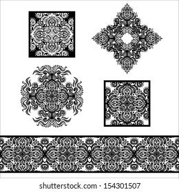 Set Of Calligraphic Vintage Elements For Design. 4 Ornaments & Border