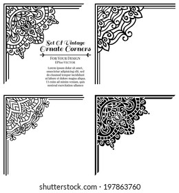 Set Of Calligraphic Vintage Ornate Elements For Design. 4 Corners