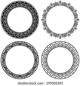 Set Of Calligraphic Vintage Ornate Elements For Design. 4 Circle Frames