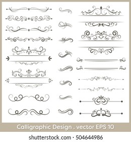 Set of calligraphic vintage vector ornaments with dashes and dividers.