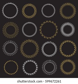 Set of calligraphic wreaths with hand drawn elements. Vector illustration with vintage decor elements for logos, postcards, wedding invitations, banners.