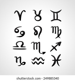 Set of calligraphic zodiac signs, Hand drawn horoscope symbols. Vector illustration