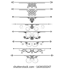 Set of calligraphical elements of design and execution of the page.Selects text in a vintage, floral style. Typographical dividers, jewelry for books.Vector illustration.