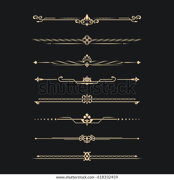 Set of calligraphical gold elements of\
design. Execution of the page. Allocation of the text in vintage\
style. Typographical partitions, jewelry for\
books