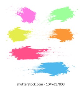 Set of calligraphy brush strokes of different shapes rainbow stripes on a white background.