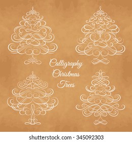 Set of Calligraphy Christmas trees. Vector illustration