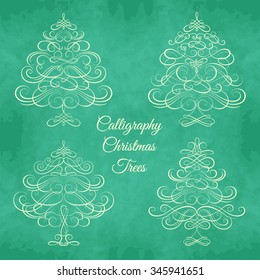 Set of Calligraphy Christmas trees. Vector illustration