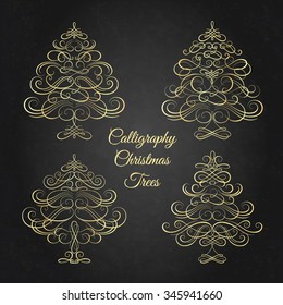 Set of Calligraphy Christmas trees. Vector illustration