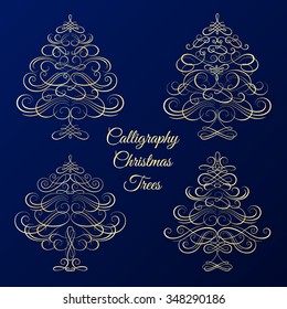 Set of Calligraphy Christmas trees. Vector illustration