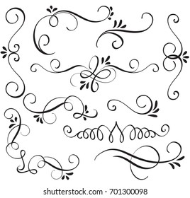 set of calligraphy flourish art with vintage decorative whorls for design. Vector illustration EPS10