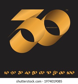 Set of calligraphy handwriting celebrating, anniversary of number 10-100th year anniversary, Luxury duo tone gold brown for invitation card, backdrop, label or stationary.
