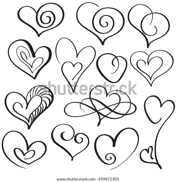 Set Calligraphy Love Heart Art Design Stock Vector (Royalty Free ...