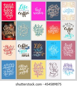 set of calligraphy posters with hand lettering motivational and congratulation phrase for print or web, typography collection vector illustration