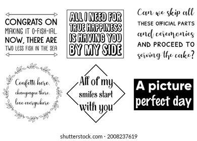 Set of Calligraphy saying for print about Wedding day