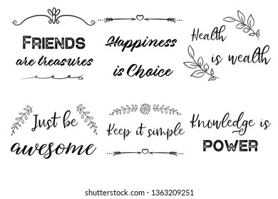 Set of Calligraphy saying for print. Motivation Inspiring Positive Vector Quotes for every day. Ready to post in social media, brochure, magazine.