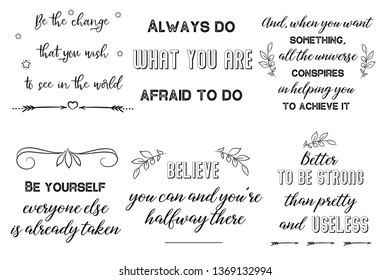 Set of Calligraphy saying for print. Motivation Inspiring Positive Vector Quotes for every day. Ready to post in social media, brochure, magazine.