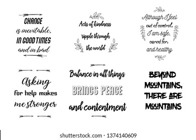 Set of Calligraphy saying for print. Motivation Inspiring Positive Vector Quotes for every day. Ready to post in social media, brochure, magazine