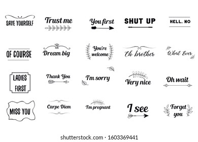 Set of Calligraphy saying for print. Motivation Inspiring Positive Vector Quotes for every day. Ready to post in social media, brochure, magazine.