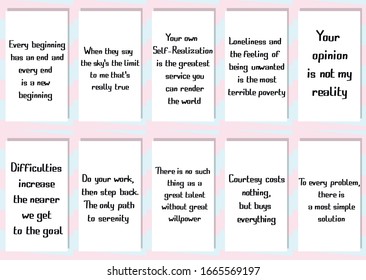 Set of Calligraphy saying for print. Motivation Inspiring Positive Vector Quotes for every day. Ready to post in social media, brochure, magazine.