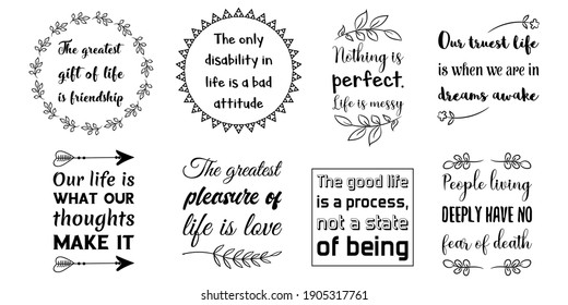 Set of Calligraphy saying for print. Motivation Inspiring Positive Vector Quotes for every day. Ready to post in social media, brochure, magazine.