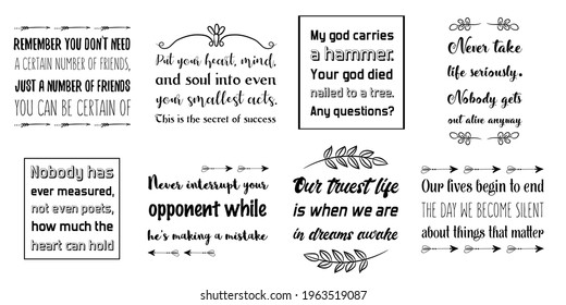 Set of Calligraphy saying for print. Motivation Inspiring Positive Vector Quotes for every day. Ready to post in social media, brochure, magazine.
