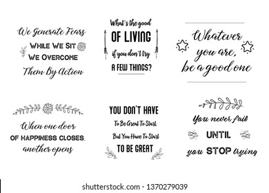 Set of Calligraphy sayings for print. Motivation Inspiring Positive Vector Quotes for every day. Ready to post in social media, brochure, magazine