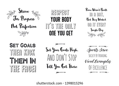 Set of Calligraphy sayings for print. Vector Quotes about Sport Fitness and Motivation