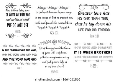 Set of Calligraphy sayings for print. Vector Quotes. Scripture Bible verses