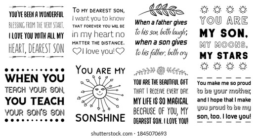 Set of Calligraphy sayings for print. Vector Quotes about Baby boy son, child, kids and parents