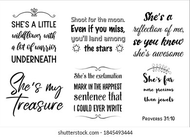 Set of Calligraphy sayings for print. Vector Quotes about Baby girl daughter, child, kids and parents
