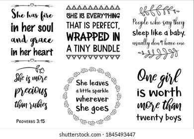 Set of Calligraphy sayings for print. Vector Quotes about Baby girl daughter, child, kids and parents