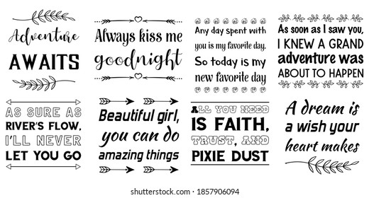 Set of Calligraphy sayings for print. Vector Quotes about Baby boy, child, kids and parents