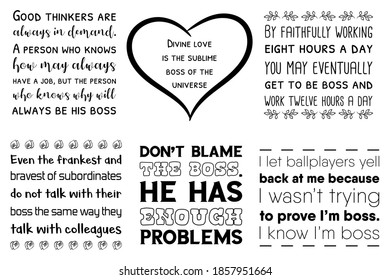 Set of Calligraphy sayings for print. Vector Quotes about Boss, Team leader
