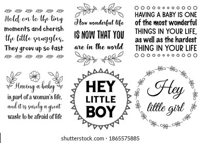 Set of Calligraphy sayings for print. Vector Quotes about Baby boy, child, kids and parents. 