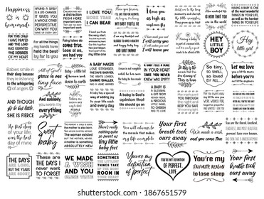 Set of Calligraphy sayings for print. Vector Quotes about Baby boy, Girl, Daughter, child, kids and parents