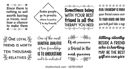 Set of Calligraphy sayings for print. Vector Quotes about best friend, friendship, relationship between people
