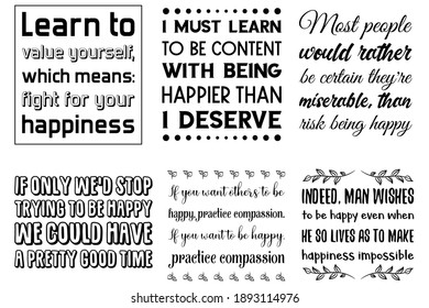 Set of Calligraphy sayings for print. Vector Quotes about happiness

