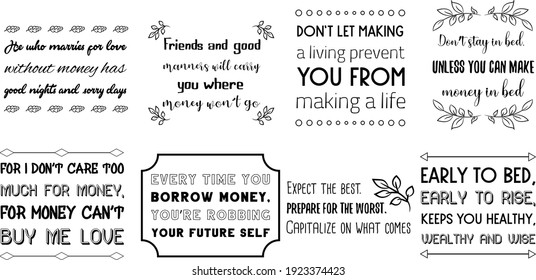 Set of Calligraphy sayings for print. Vector Quotes about Money business and finance