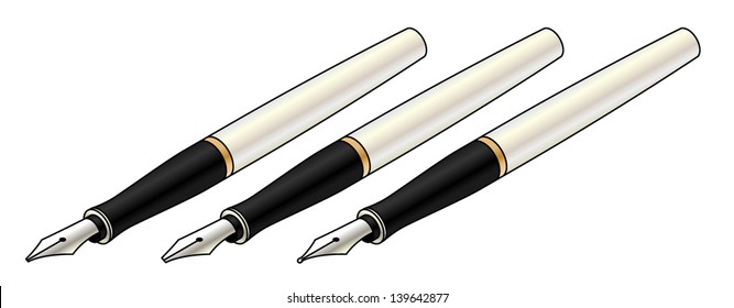 A set of calligraphy/fountain pens. Wide nib, narrow nib and round nib.