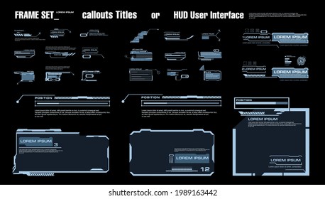 Set of callout titles and frames for HUD UI user interface. Modern digital panels for the interface