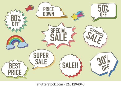 Set of callouts with colorful shadows. Vector material that can be used for one point of sale. Bargain concept
