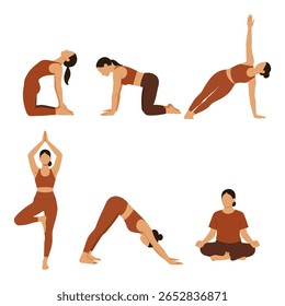 set of Calm and Balance Flat Yoga Pose Illustrations for Women