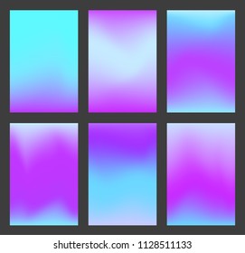 Set of calm mesh gradient blue and violet ui backgrounds. Trendy vibrant cold colors gradients for smartphone screen wallpaper, mobile apps, web design