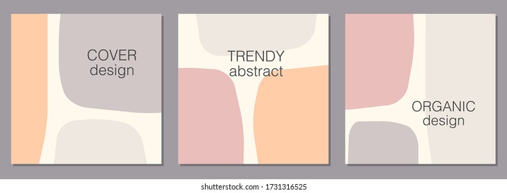Set of calm social media post templates with minimal abstract organic shapes composition in trendy contemporary collage style, can be used also as flyer, card, brochure, cover etc