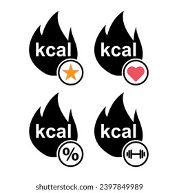 Set of Calories healthy diet icon, nutrition food low sign, kcal zero web vector illustration .