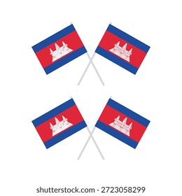 Conjunto de bandeiras do Camboja, ícones de pares cruzados, cores nacionais, conceito de celebração da independência, elementos patrióticos, coleção de vetores, editável